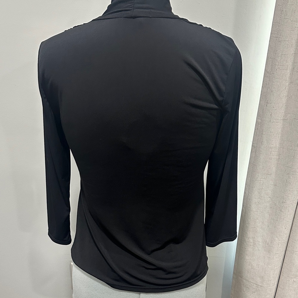 Alfani Black Ruched V-Neck Long Sleeve Top size M made - Picture 2 of 9
